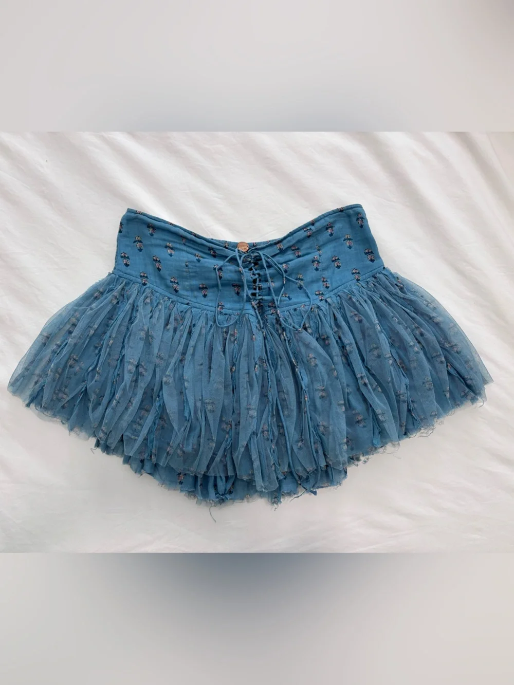 Free People Dusty Blue Floral Tulle Mini Skirt